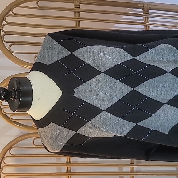 Pronto-Uomo XLT 50%Merino Wool argyle sweater Men's black grey lt blue - Picture 2 of 10